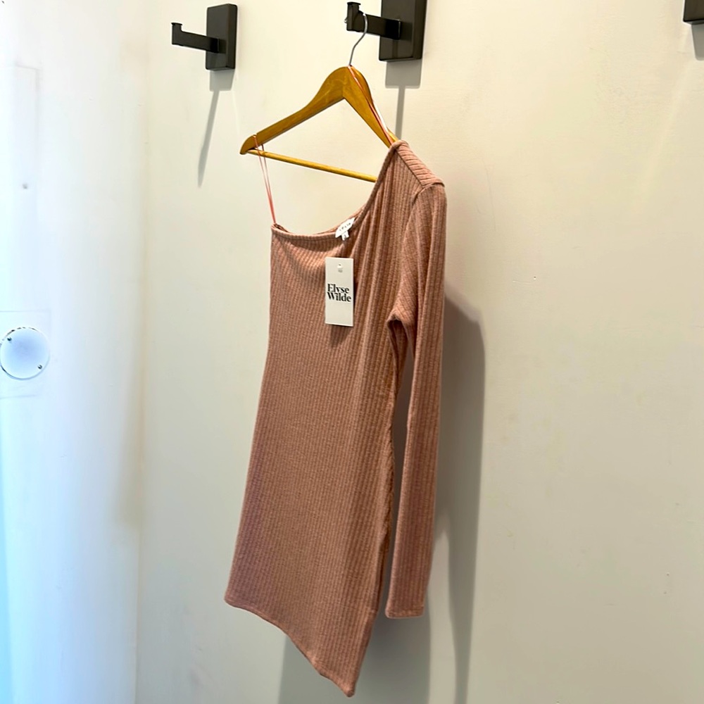 One Shoulder Ribbed Mini Dress in Mauve